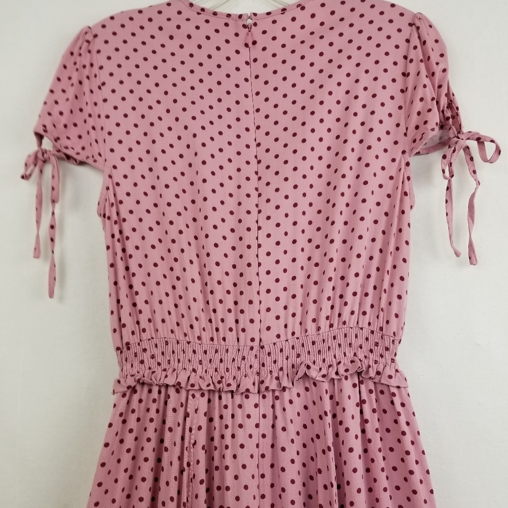 Gal Meets Glam Corinne Mauve Polka Dot Cinch Waist A-line Dress Size Small - Picture 8 of 15
